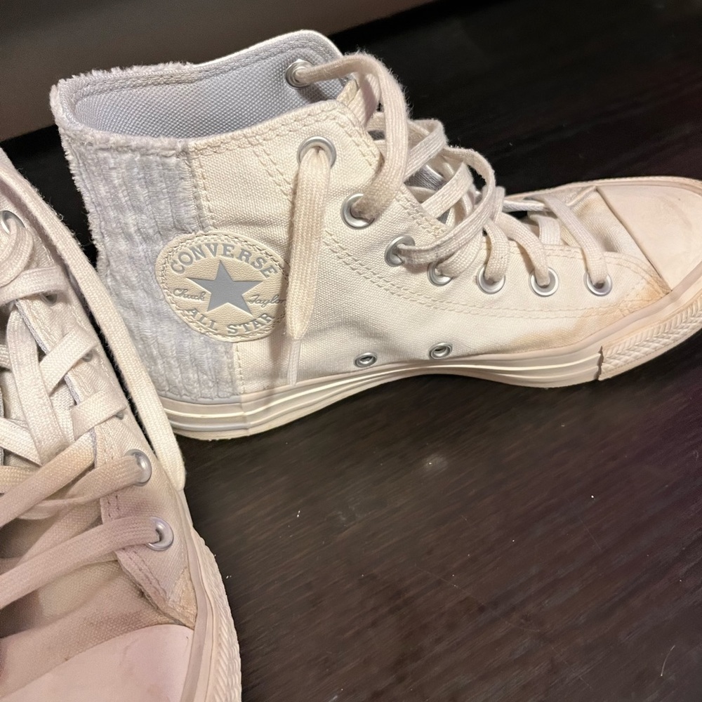 cream and purple/blue custom converse
